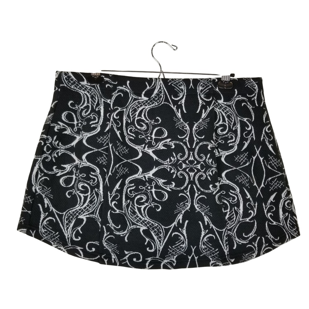 Tonia DeBellis Womens XL Black White Scroll Knit Mini Skirt Side Zip Made Canada